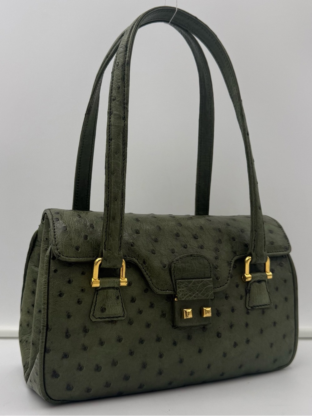 🇮🇹SANTAMARIA MILANO • Green Exotic Genuine OSTRICH 23 Bag • Made in ITALY